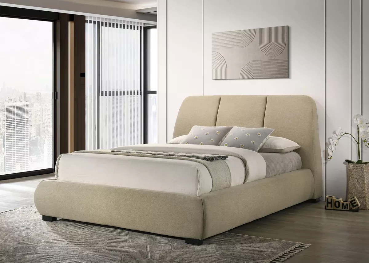 Mokena 46-inch Upholstered Eastern King Platform Bed Brown