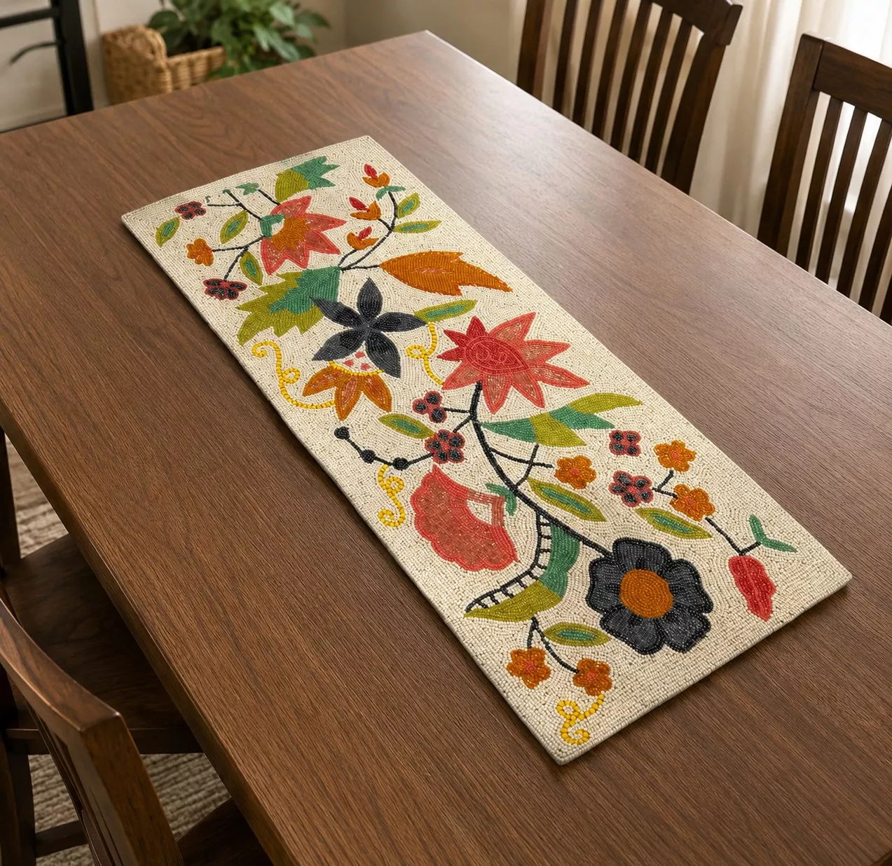 Multicolor Floral Beaded Table Runner