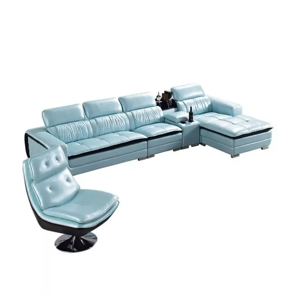 Multifunctional Blue Leather Sectional Sofa