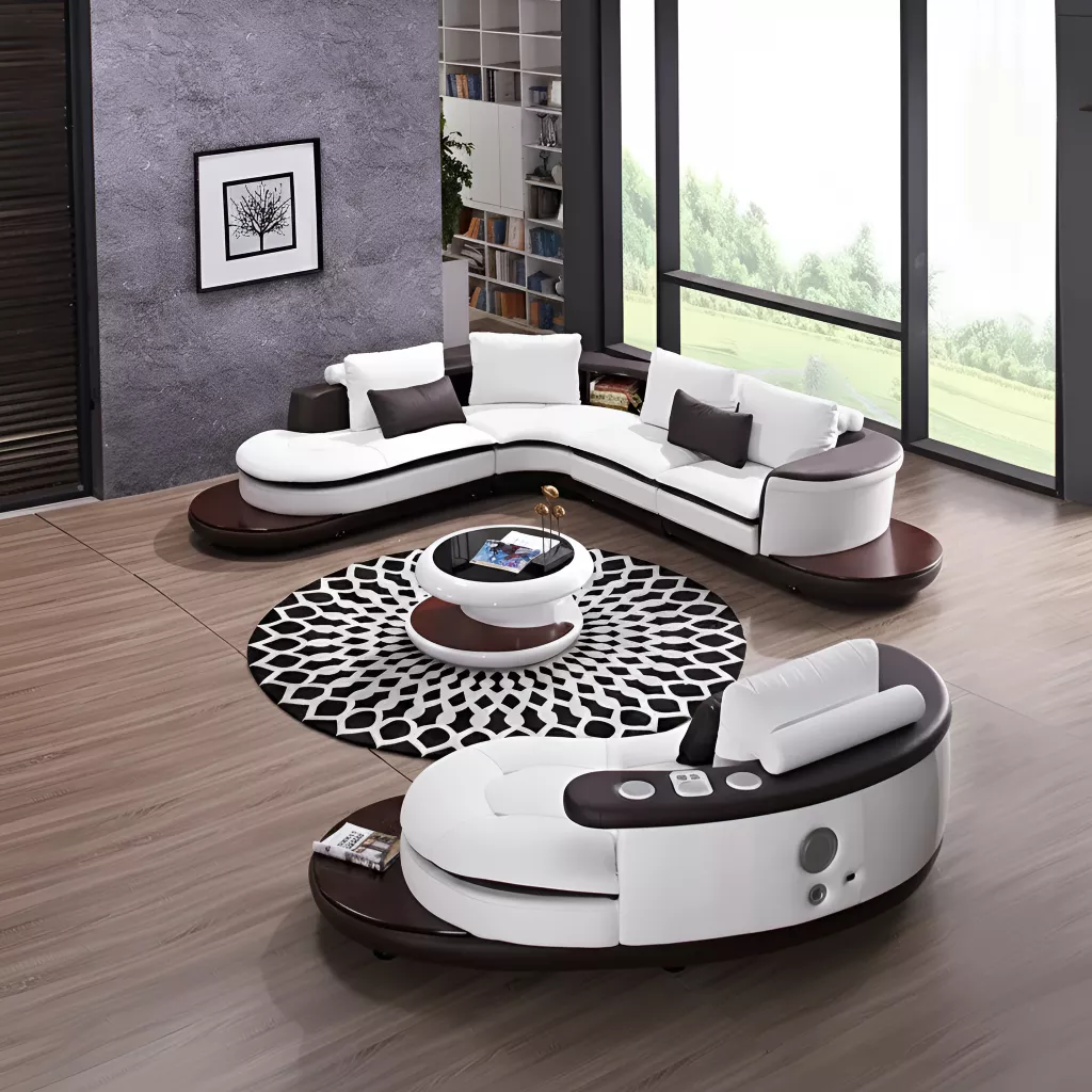 Multifunctional Curved Sectional Leather Sofas