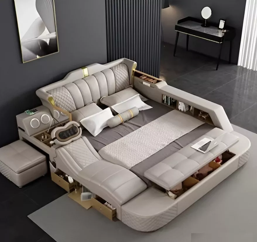 Multifunctional Electric Powered Smart Leather Bed