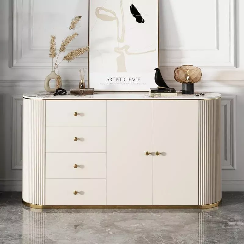 Multifunctional Marble Top White Buffet Table