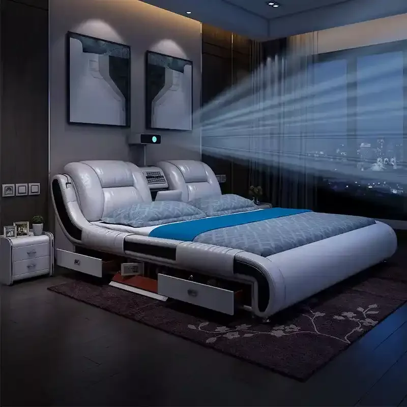 Multifunctional Modern Leather Smart Bed