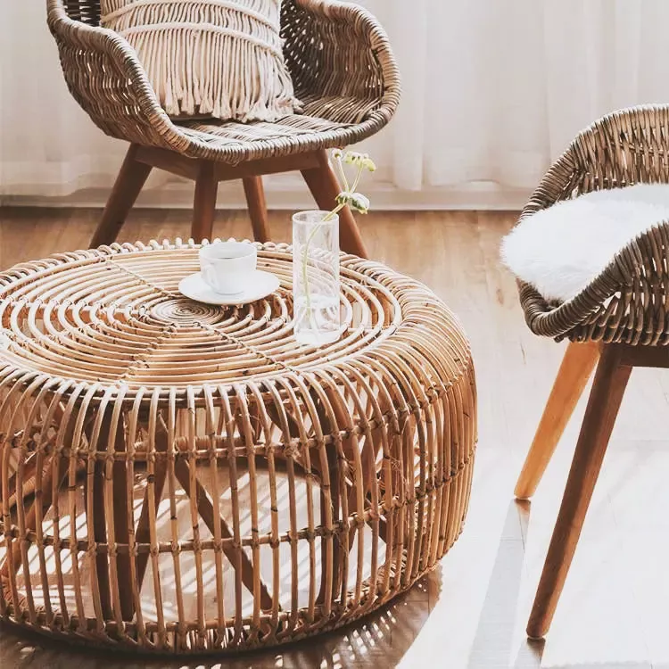 Nature-Friendly Round Rattan Coffee Table