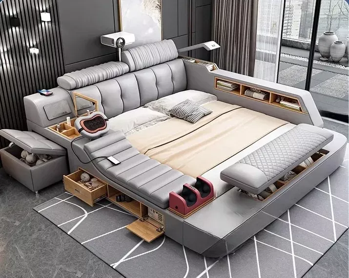 Nordic Multifunctional Leather Smart Bed