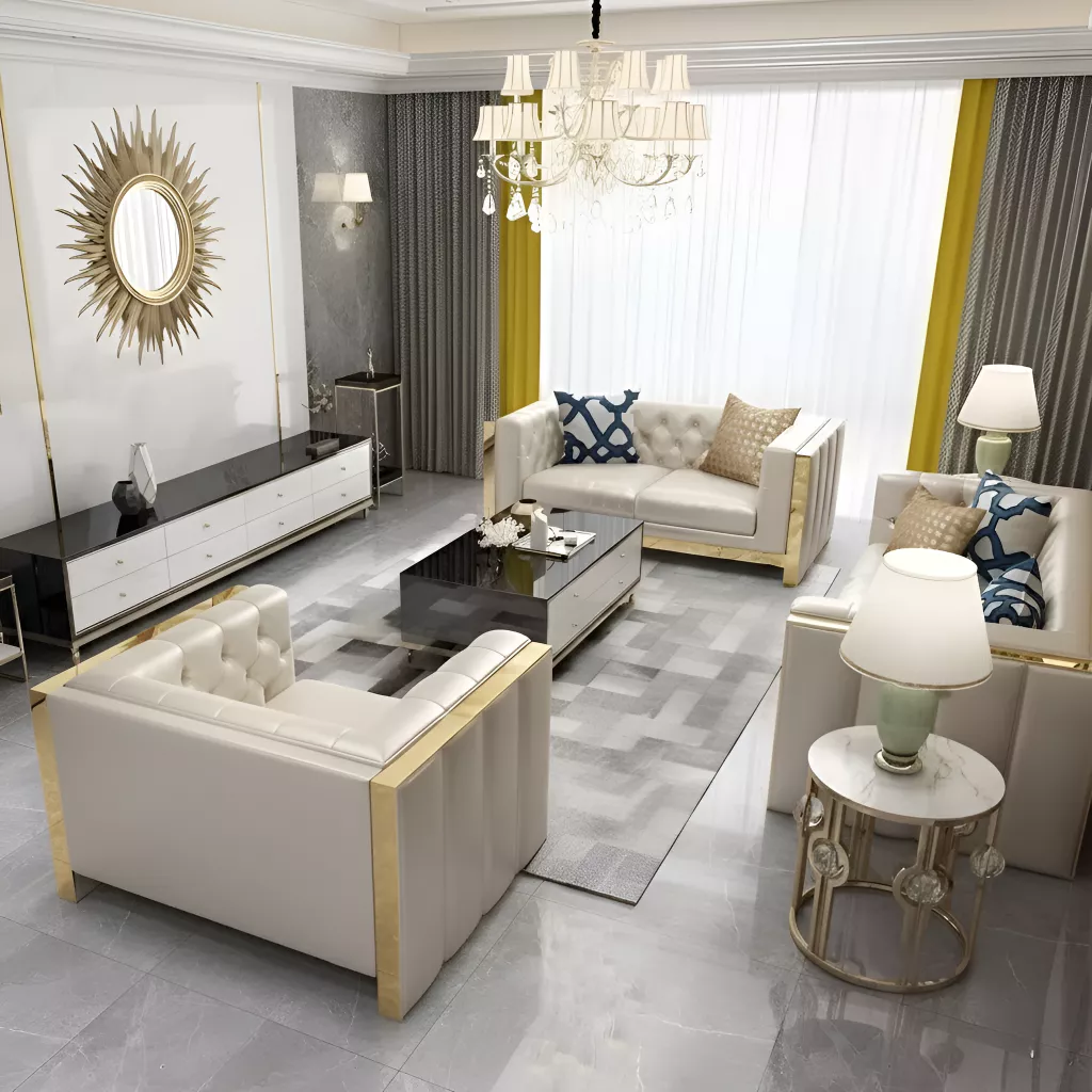Nordic Style Tufted Leather Sofa Set