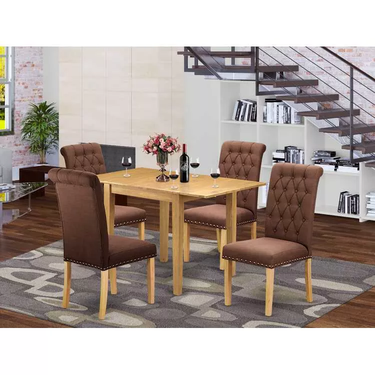 Oak Finish Solid Wood Dining Table Set 5 Pc