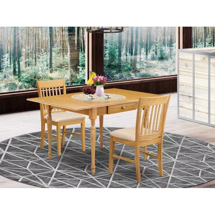 Oak Kitchen Table Set with 2 Chairs Solid Wood Dining Table