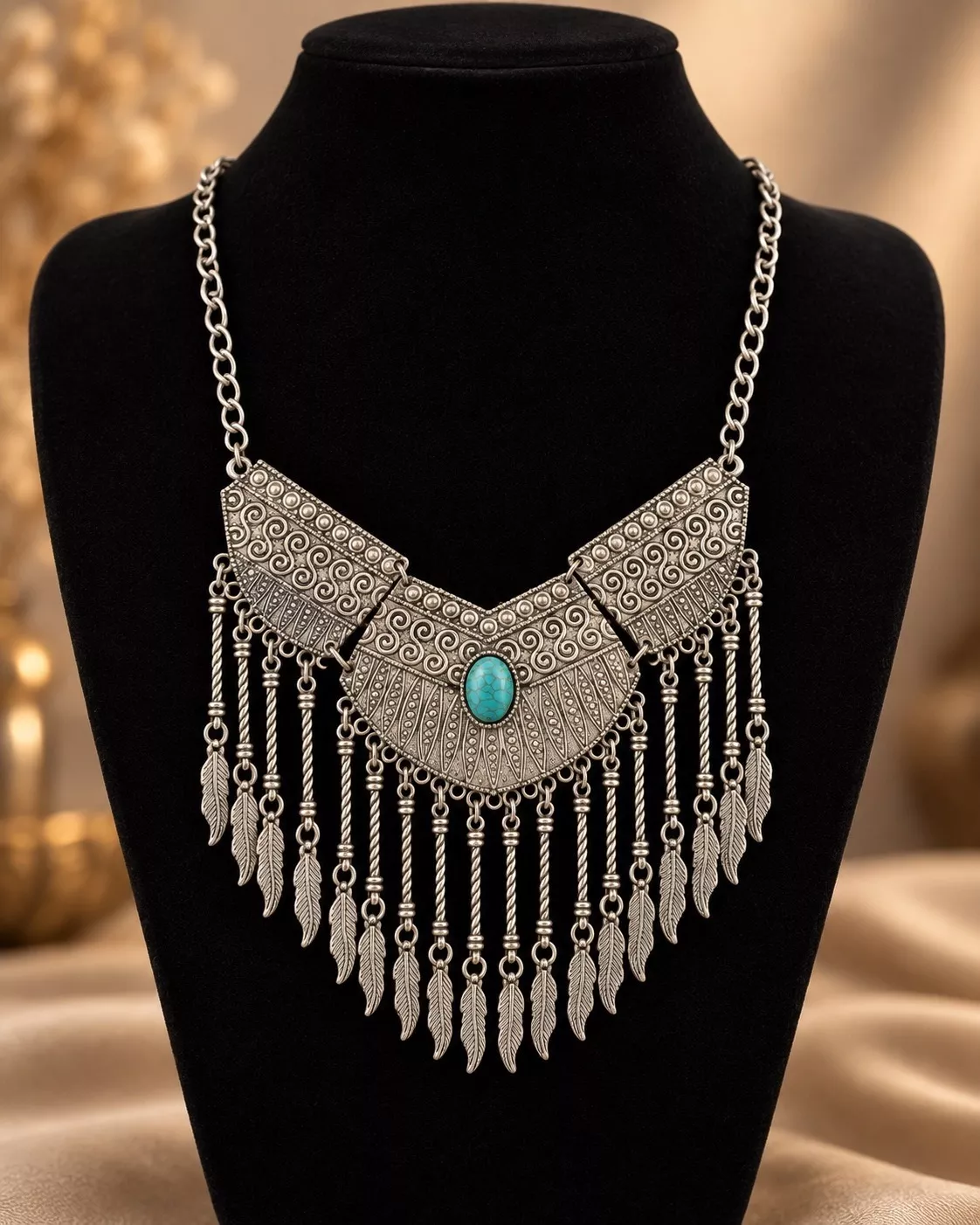 Oxidized Stone Studded Beaded Necklace