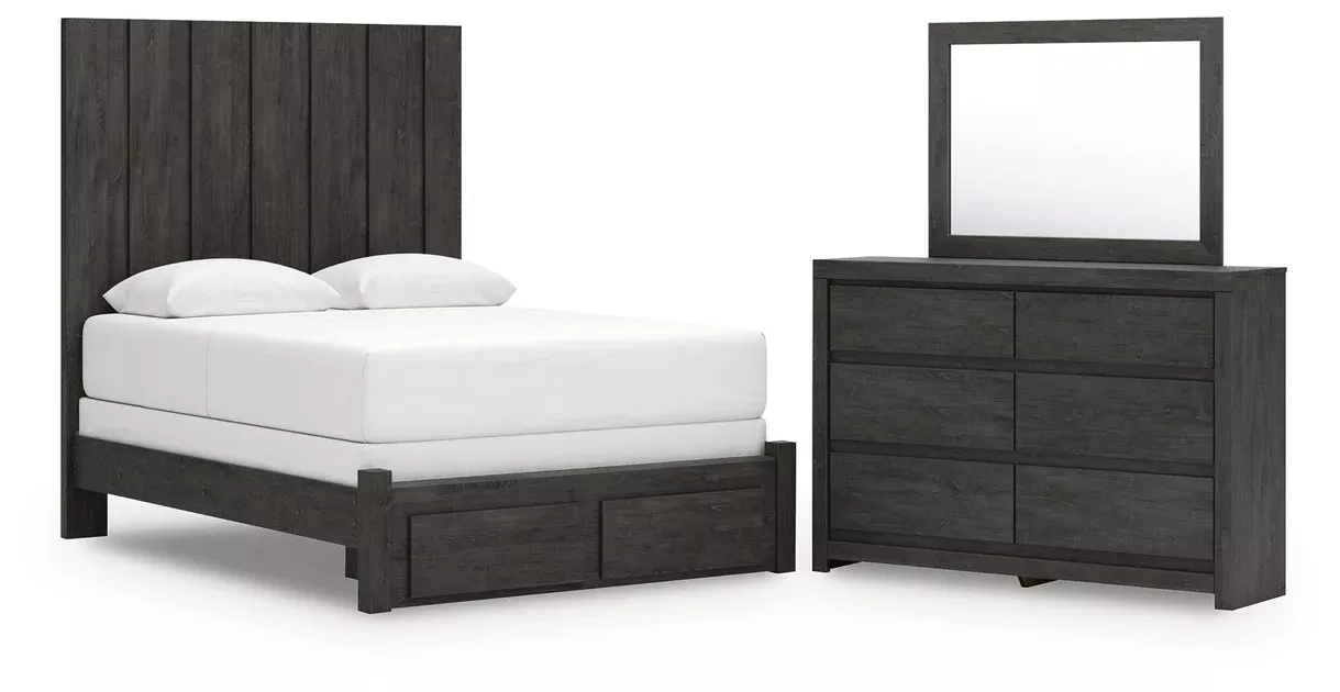 Parlayon Queen Panel Storage Bed, Dresser and Mirror