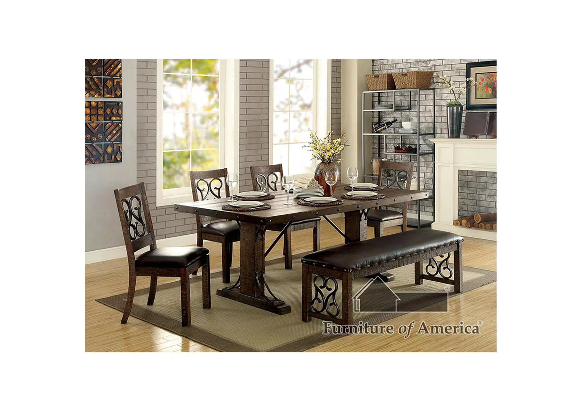 Paulina Rustic Walnut Dining Table w/4 Side Chair