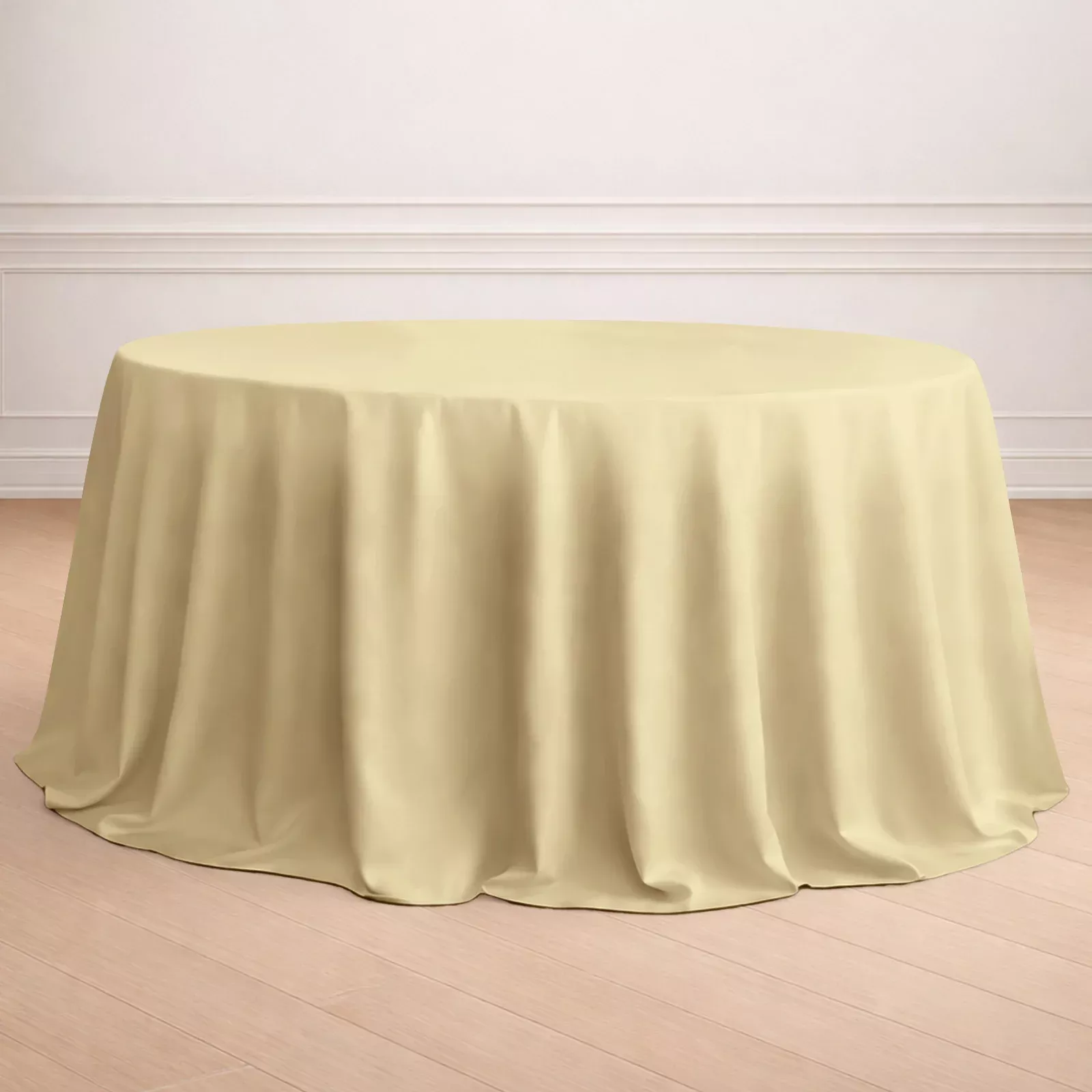 Polyester 132" Round Tablecloth Champagne - Seamless Chic Table Cover