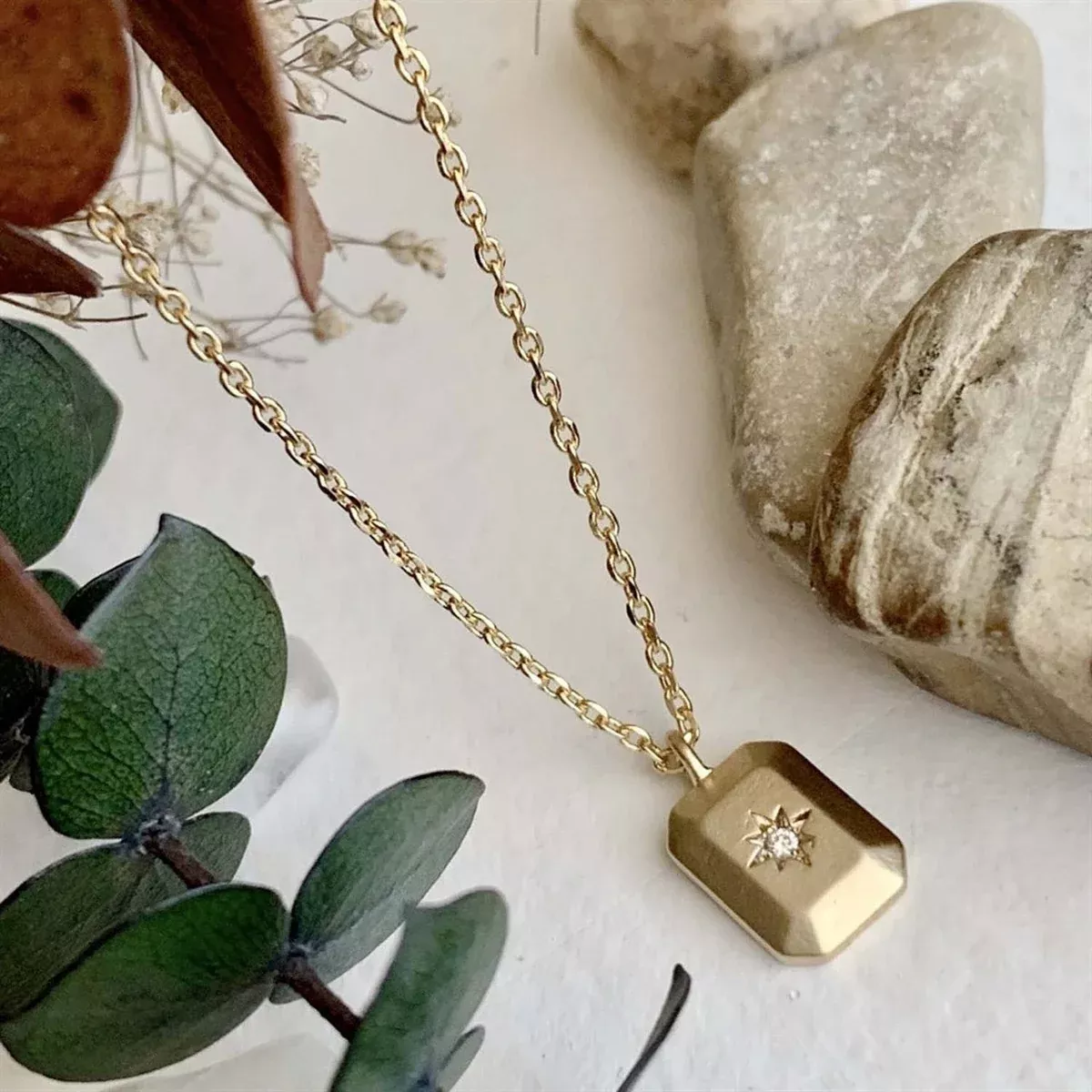 Porcelina Rhinestone Rectangle Charm Necklace