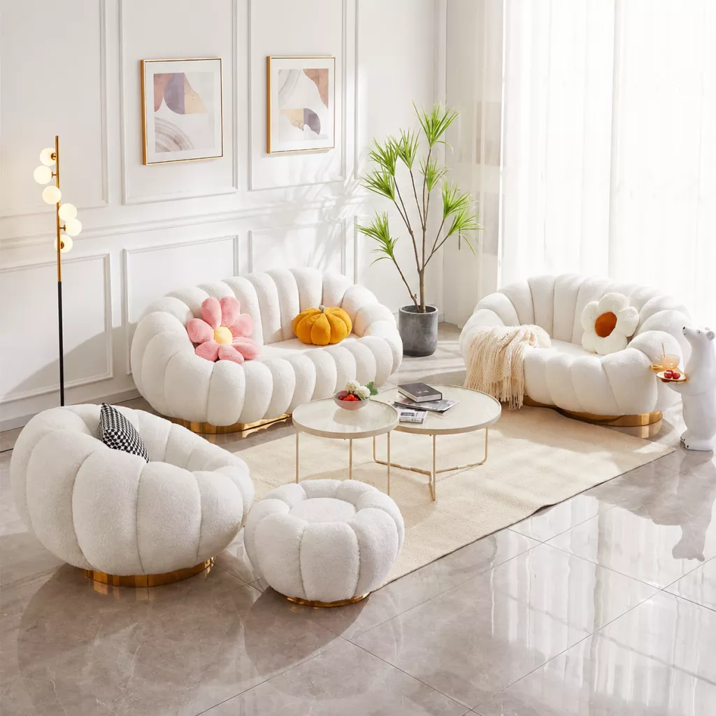 Pumpkin Design Fabric Upholstered Sofa
