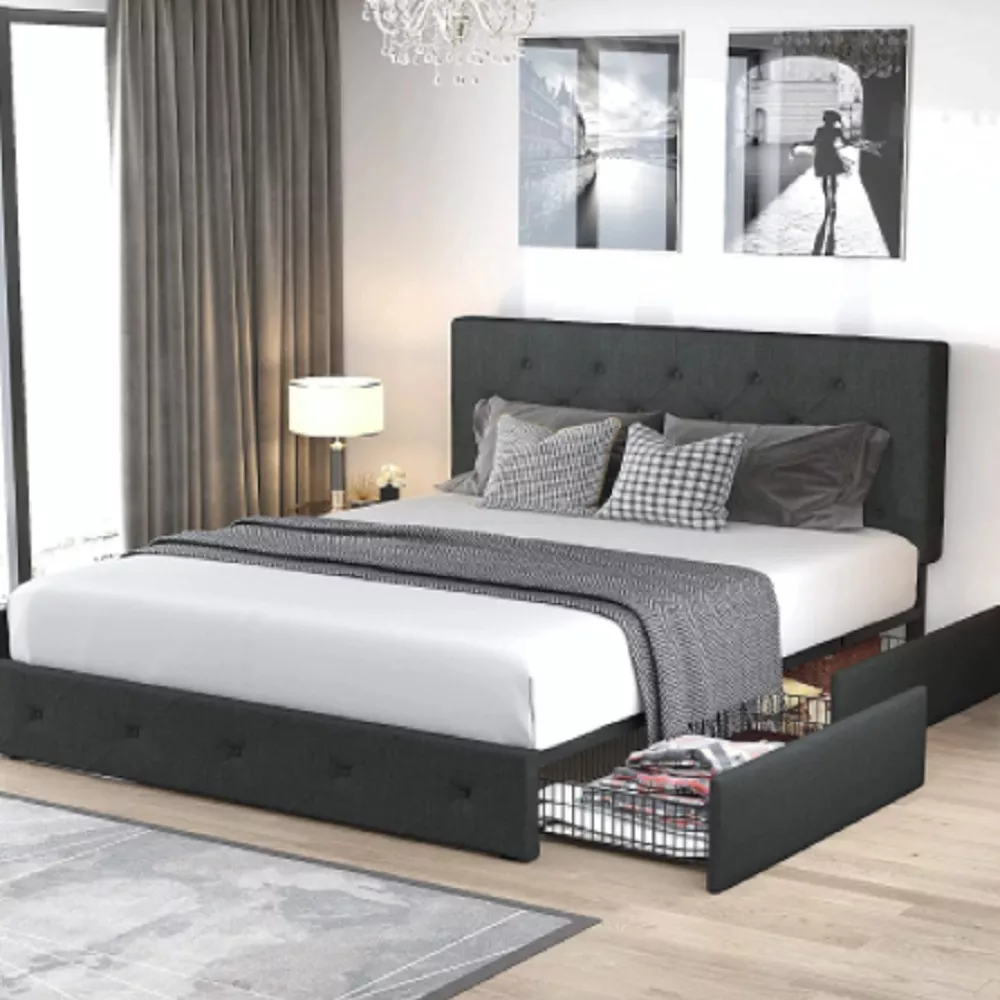 Queen Modern Platform Bed Frame With 4 Storage Drawers