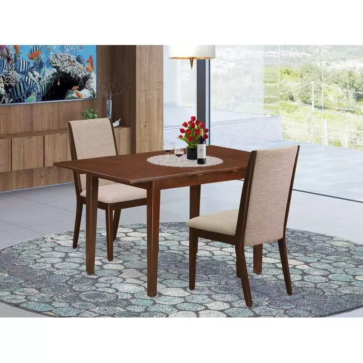 Rectangle Dining Set with Butterfly Leaf & 2 Linen Chairs