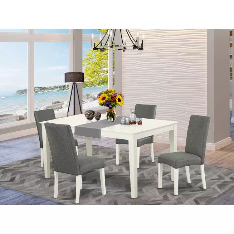 Rectangle Dining Table & Parson Chairs Set - 5Pc Gray Linen