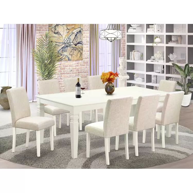 Rectangle Kitchen Table Set 66/84 Inch Linen White Legs