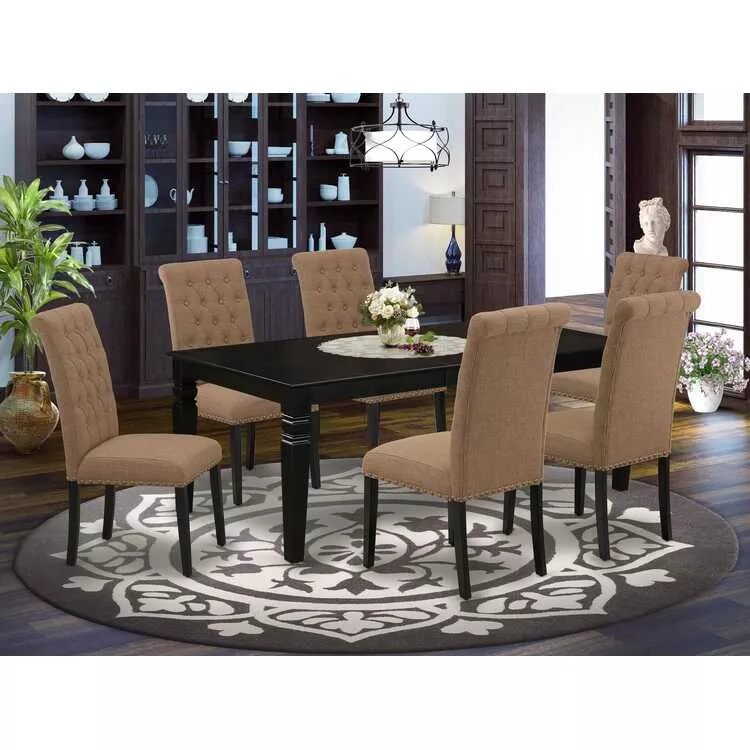 Rectangular Black Kitchen Table & Chairs 7-Piece Dining Set