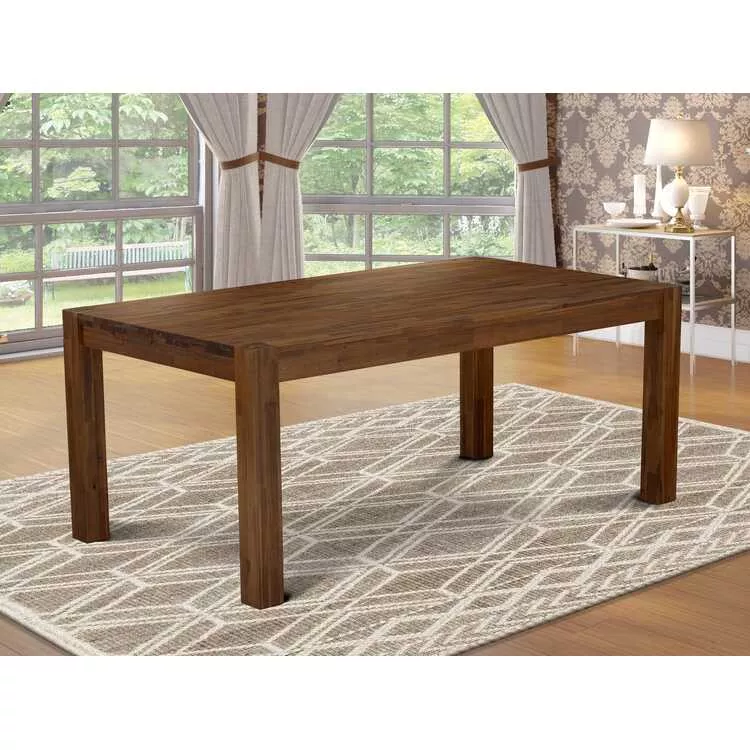 Rectangular Dining Table Antique Walnut Finish Wooden Legs
