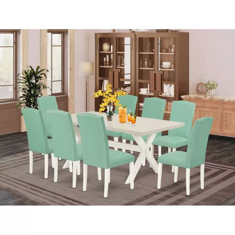 Rectangular Dining Table Set - 8 Parson Chairs & Dinette Table