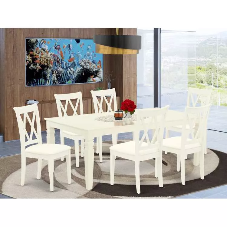 Rectangular Dining Table with Butterfly Leaf and Six Dining Chairs