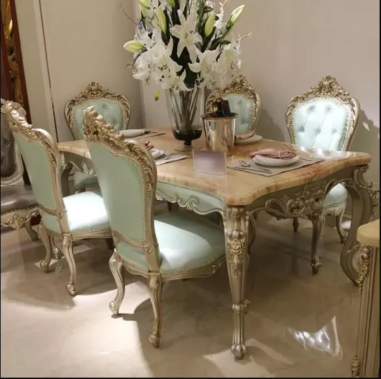 Rectangular European Marble Dining Table Set