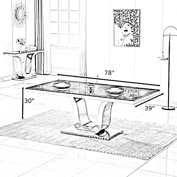 Rectangular Glossy Marble Top Dining Table
