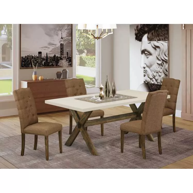 Rectangular Mid Century Dining Table & 4 Upholstered Chairs Set