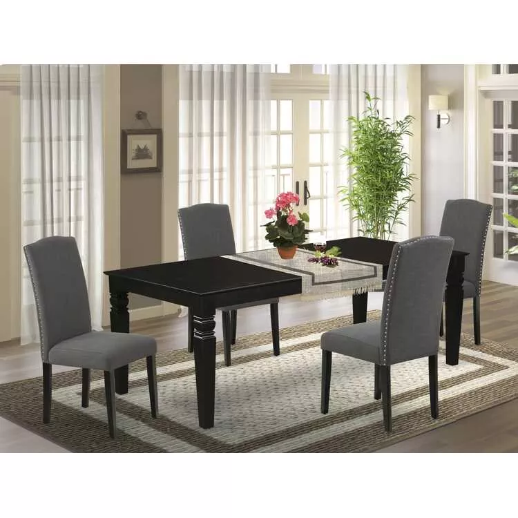Rectangular Tables With Parson Chairs & Leaf In Dark Grey