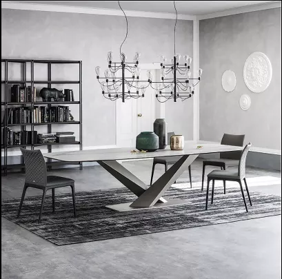 Rectangular X-Based Dining Table or Chairs With Marble Top