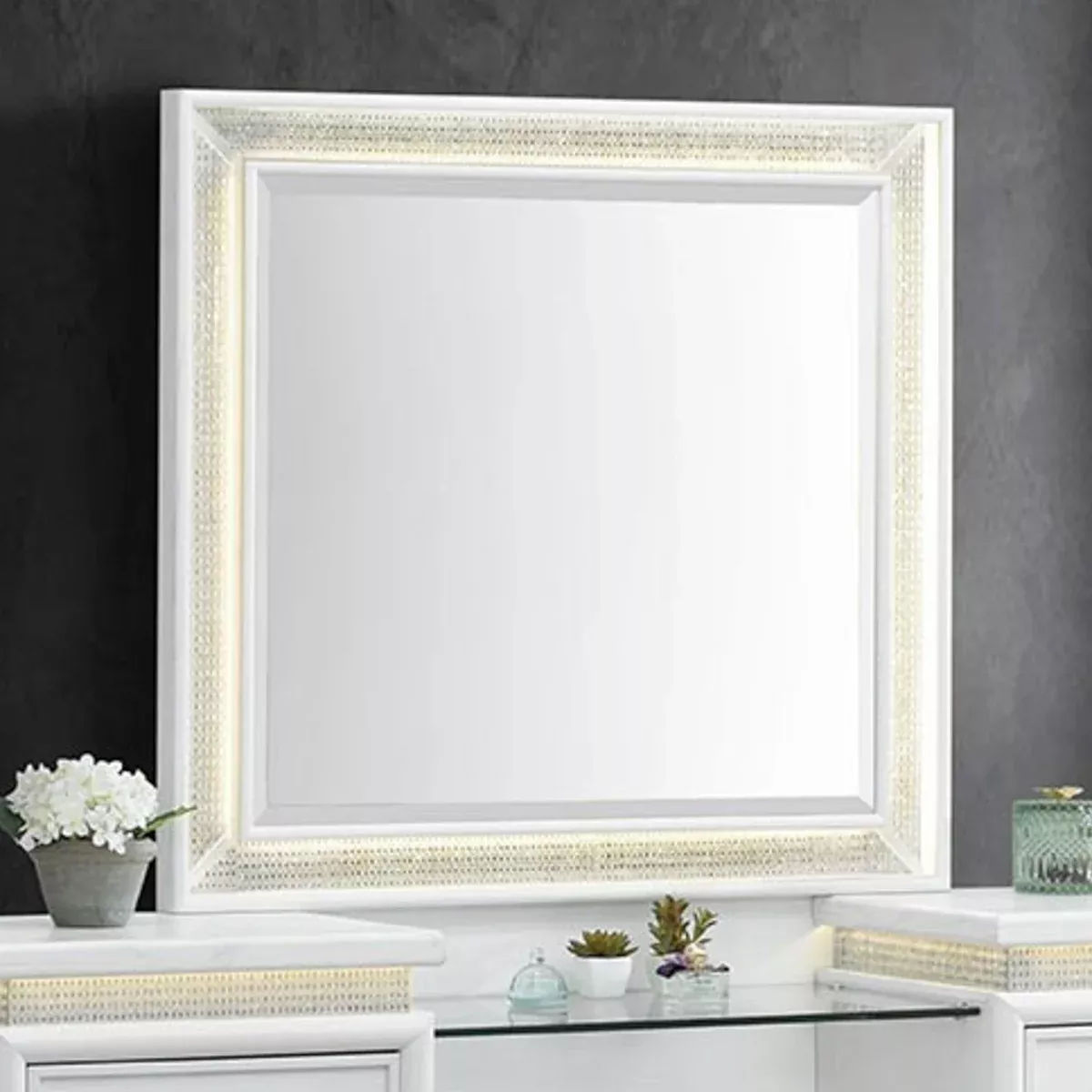 Reflections - Vanity Mirror - Pearl White & Rhinestone