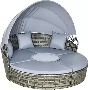 Retractable Canopy Attached Round Outdoor Sofa Set