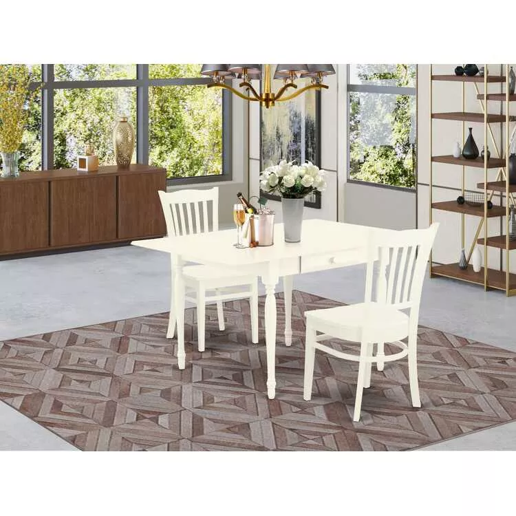 Robust Solid Wood Kitchen Dinette Table Set 3 Pc Linen White Finish