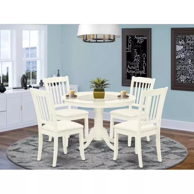 Round Dinette Table & Linen White Dining Set 5Pc