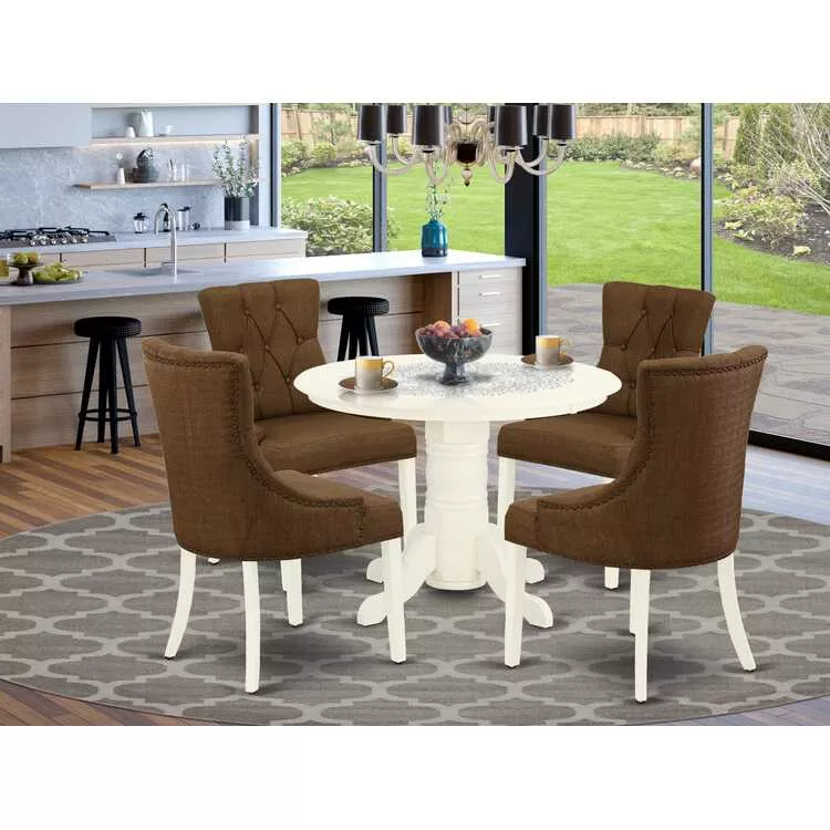 Round Dining Room Table and Parson Chairs Set