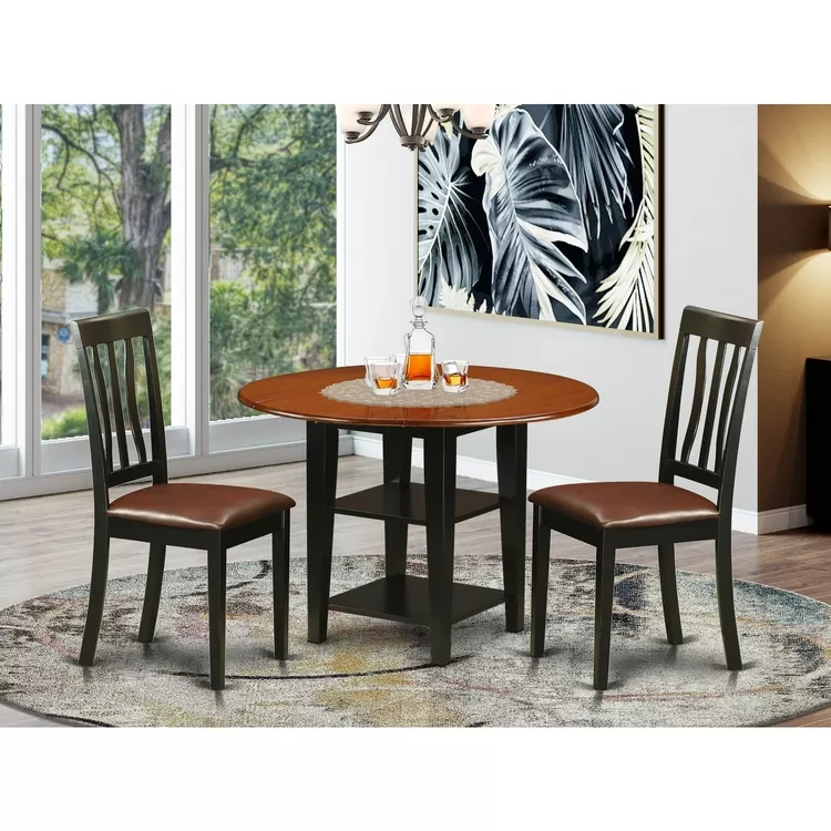 Round Dining Set with 2 Chairs - Cherry Kitchen Table