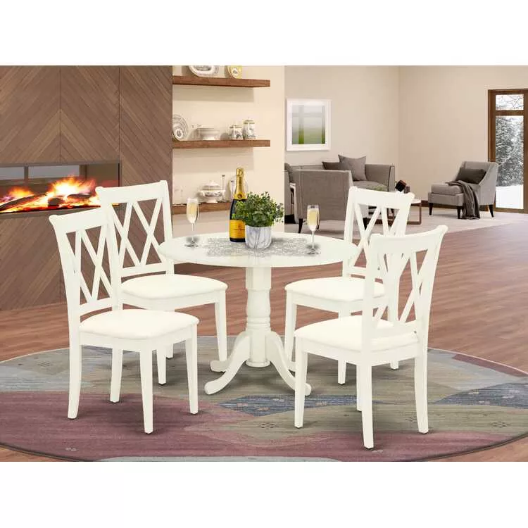 Round Dining Table & Chairs 5Pc White Kitchen Set