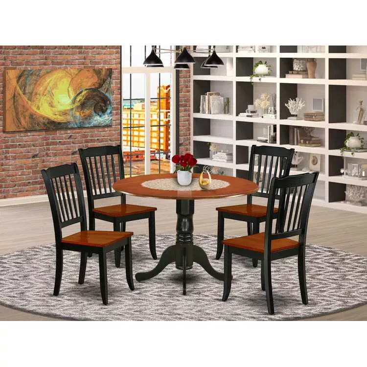 Round Dining Table Set for 4 - Black & Cherry Kitchen Set