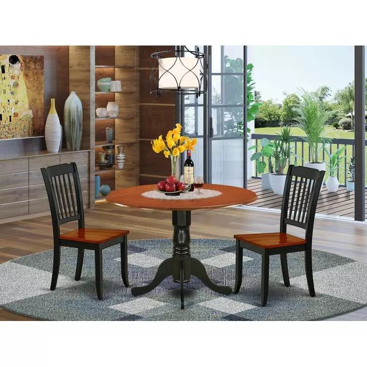 Round Dining Table Set with 2 Chairs - Black & Cherry