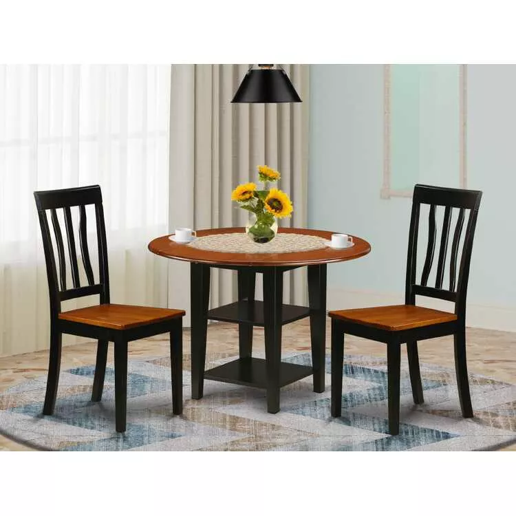 Round Dining Table Set with 2 Chairs - Cherry Finish