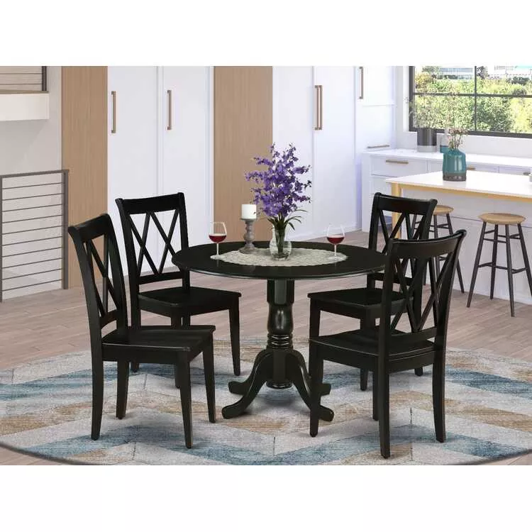 Round Dining Table Set with 4 Chairs - Black Kitchen Set