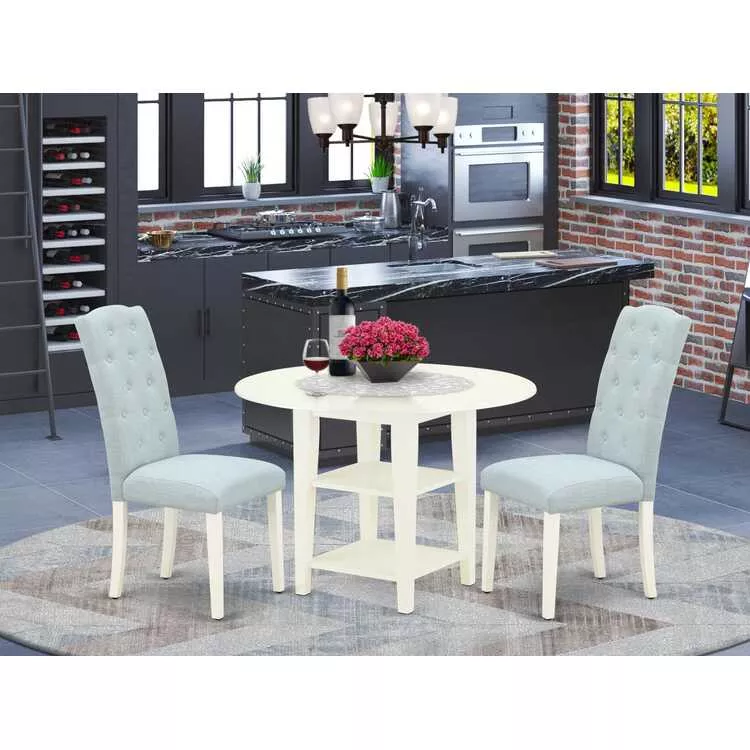 Round Drop Leaf Dining Table & 2 Parson Chairs