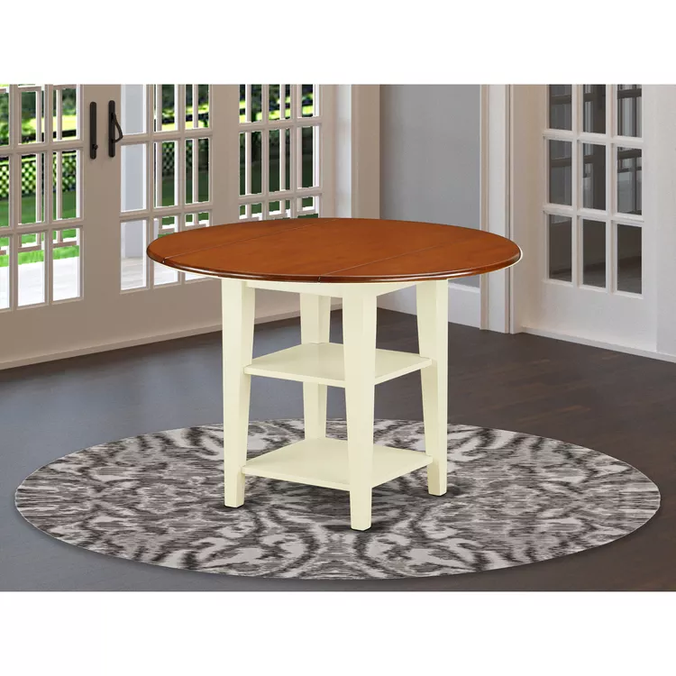 Round Drop Leaf Dining Table with Shelves - 42 Inch