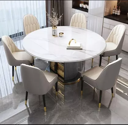 Round Extendable Marble Top Dining Set