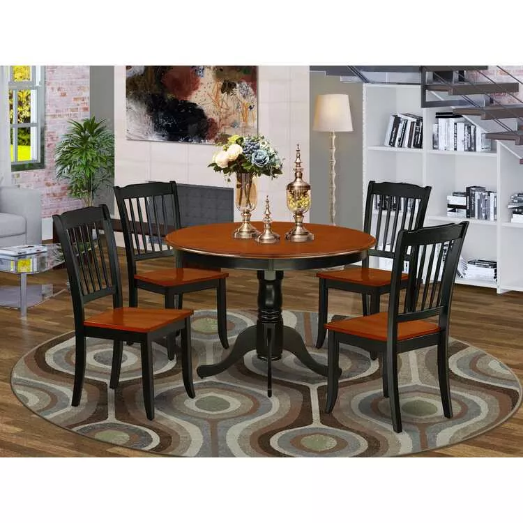 Round Kitchen Table & Chair Set - Black Cherry Finish
