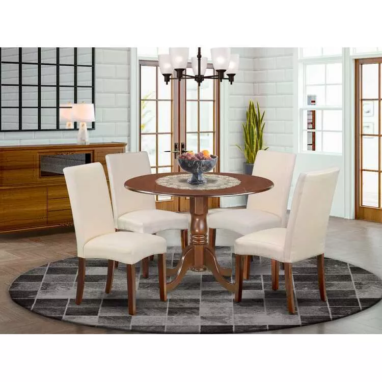 Round Kitchen Table Set with 4 Chairs - Drop Leaf Dining Set