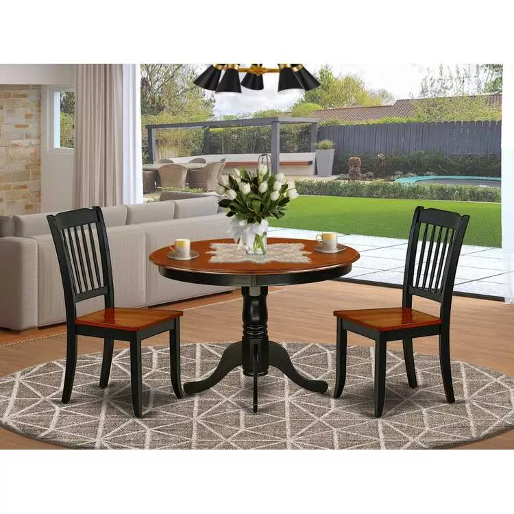 Round Kitchen Table Set with Chairs - Black & Cherry Finish