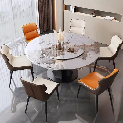 Round Marble Dining Table Set With Lazy Susan