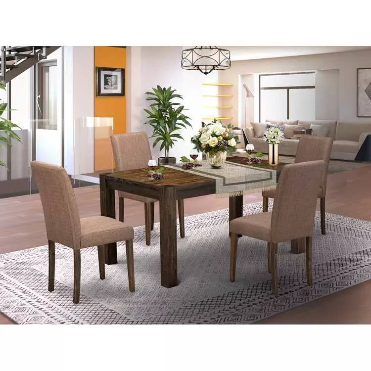 Rustic 5 Piece Dining Set - Table & 4 Parsons Chairs